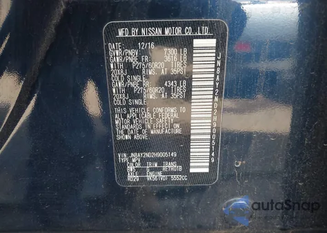 2017 Nissan Armada Sl from USA, damaged, VIN JN8AY2ND2H9005149